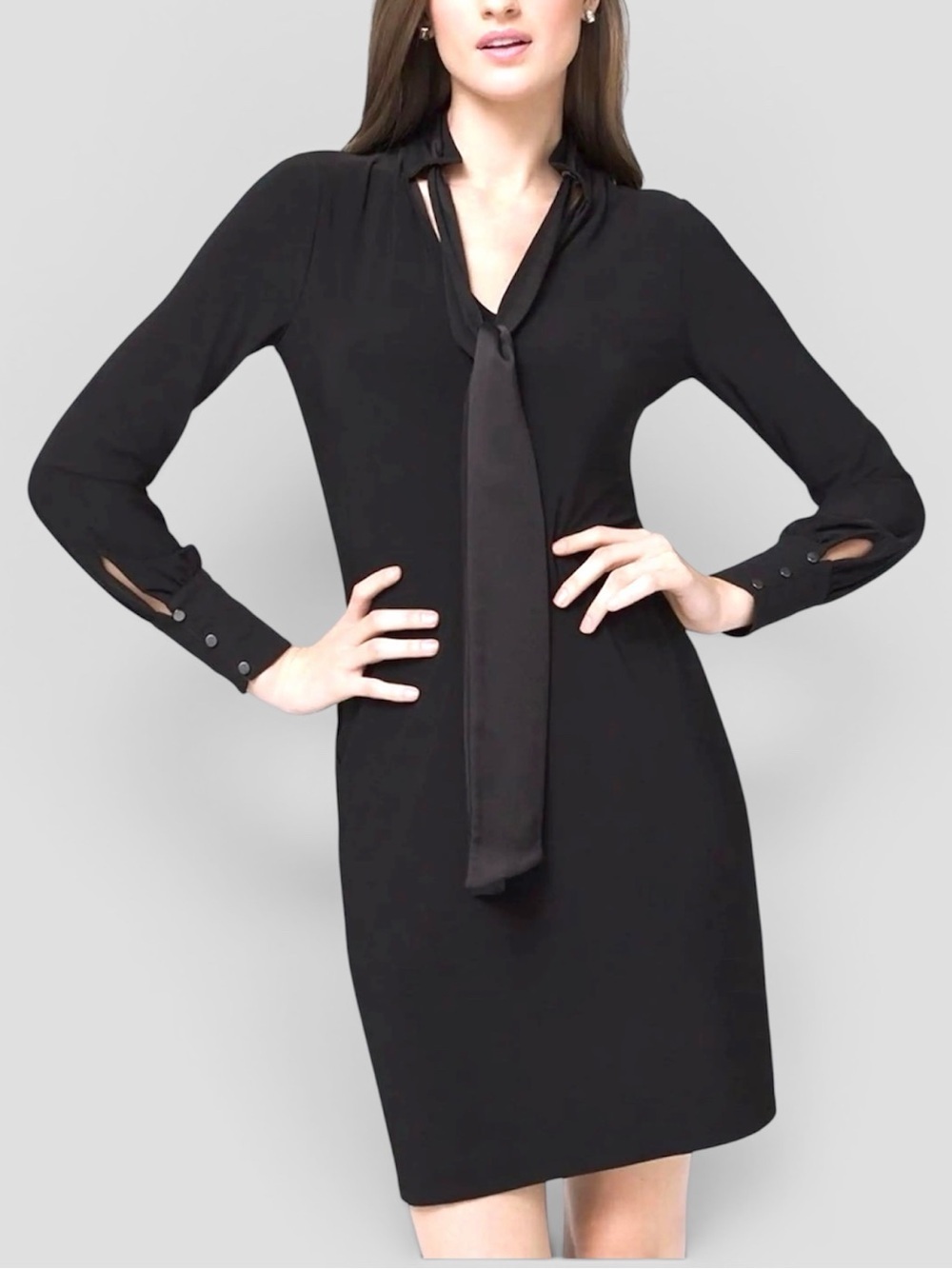 NEW White House Black Market Black Satin Tie Chemise Midi Dress Women’s Size S